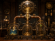 A premium steampunk wealth machine directing coins into three distinct chambers for liquidity, planned goals and long-term growth