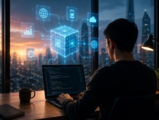 A professional using an AI-assisted visual interface to turn a sketched workflow into a working digital application.