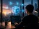 A professional using an AI-assisted visual interface to turn a sketched workflow into a working digital application.