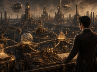 Steampunk city powered by interconnected AI agent systems