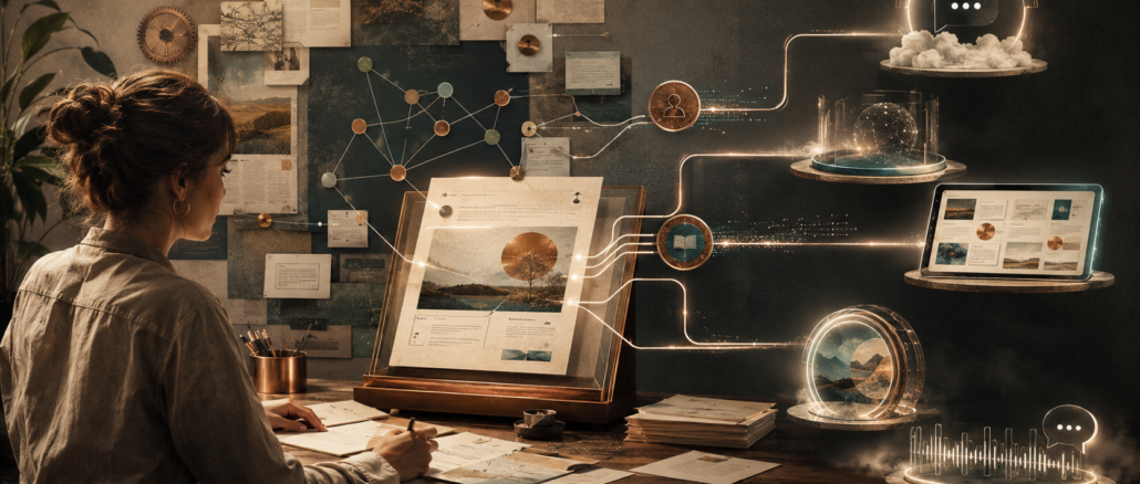 Creator building a structured knowledge network that connects original content to multiple AI answer engines