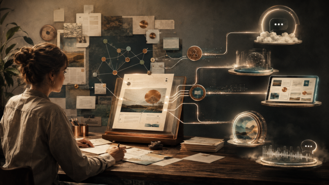 Creator building a structured knowledge network that connects original content to multiple AI answer engines